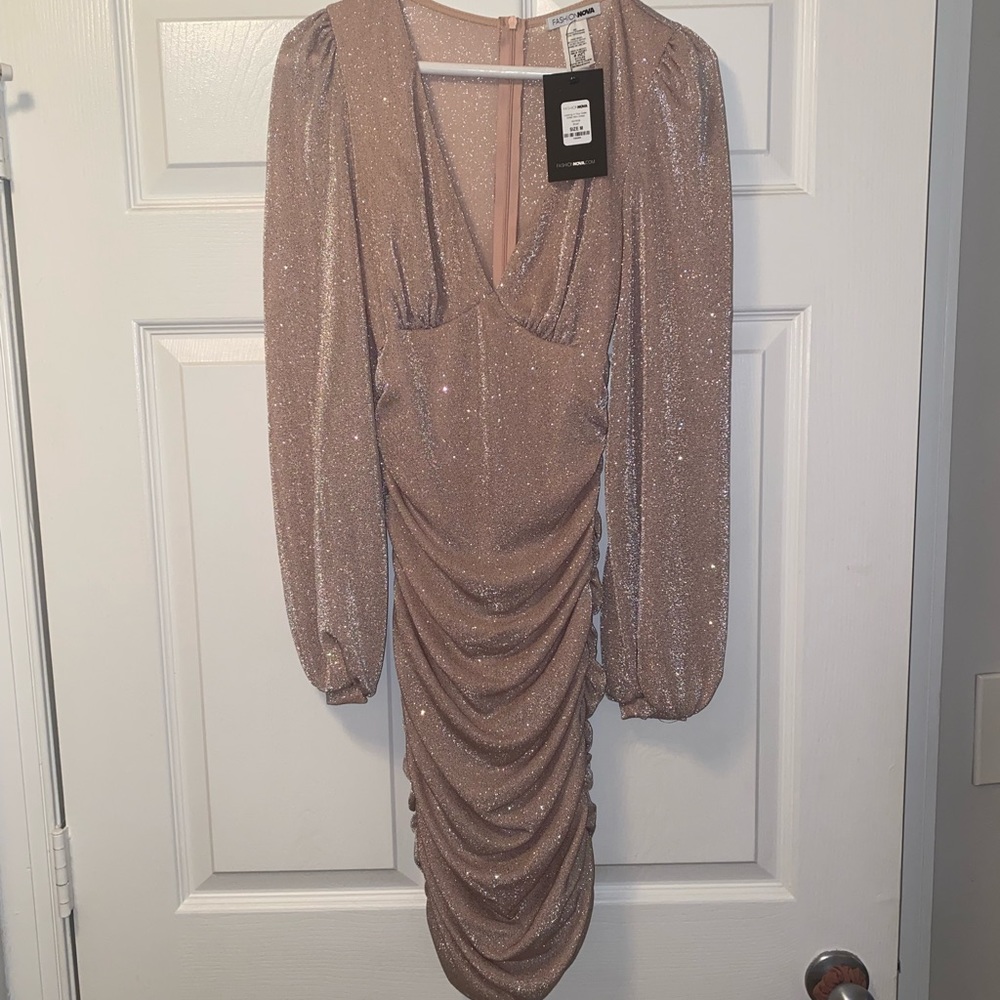 Fashion Nova - blush pink - side roused dress